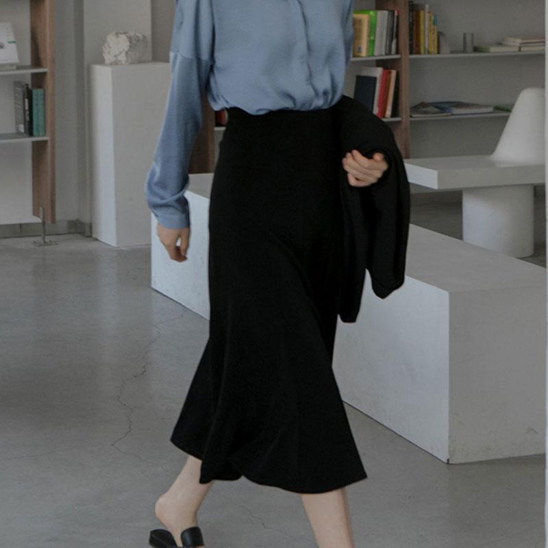 

Retro high waist umbrella skirt Hepburn Wind black long skirt fishtail irregular mid-length skirts womens