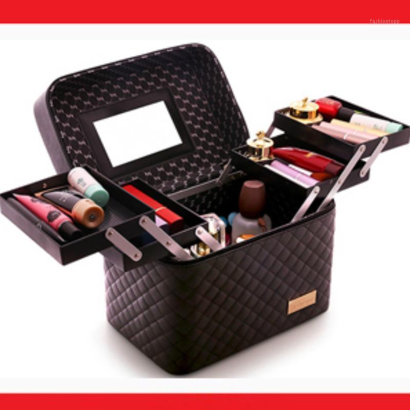 

2020 Women Makeup Organizer Large Capacity Multilayer Clapboard Cosmetic Bag Case Beauty Salon Tattoos Nail Art Tool Bin1, Black