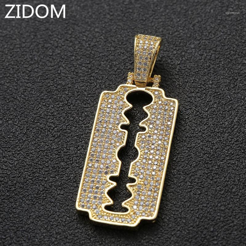 

Men Hip hop iced out bling razor blade shape pendant necklaces micro pave CZ stone male Hiphop necklace fashion jewelry gifts1