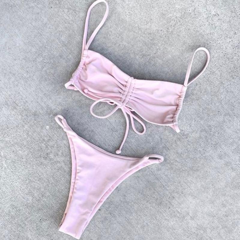 

IMANFive Sexy Push Up Bikini 2020 Hot Sale Padded String Pink Bikinis Low Waist Thong Swimsuit Female Biquini Swimwear Women1