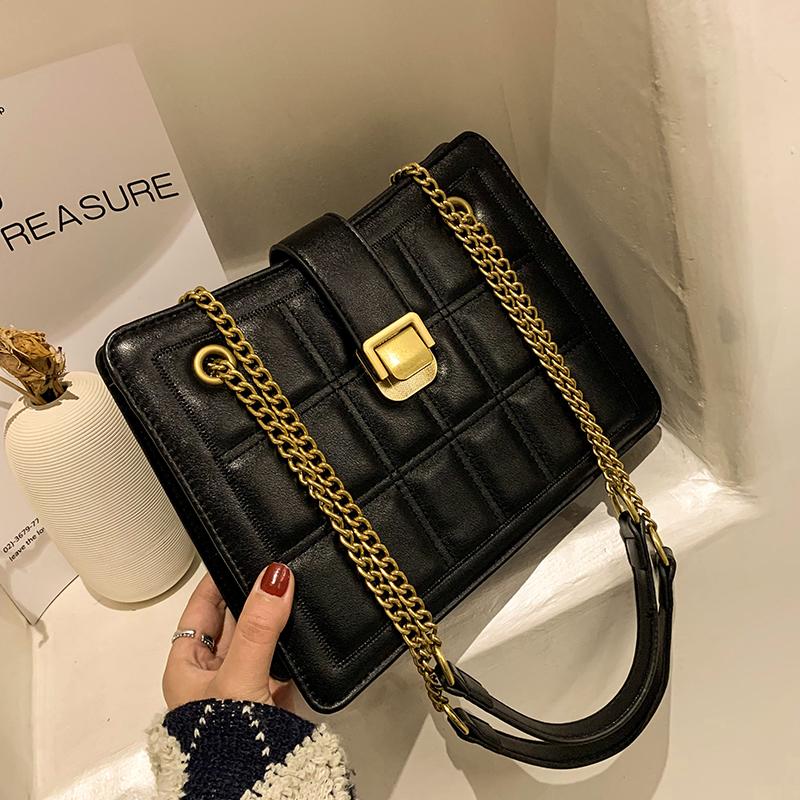 

Lattice Square Tote bag 2021 Fashion New High-quality PU Leather Women's Designer Handbag Chain Shoulder Messenger Bag Travel, Black