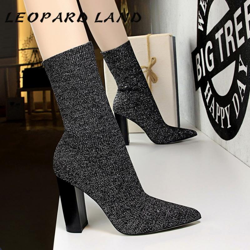 

LEOPARD LAND Autumn And Winter Fashion New Simple Chunky High Heel Pointed Sexy Nightclub Slim Wool Short Boots DS-3129-2, Black