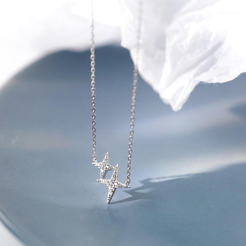 

Design Shiny Star CZ Zircon Necklace Charm Women Wedding Party Jewelry Creative Korean INS Style Accessories Chains, Silver