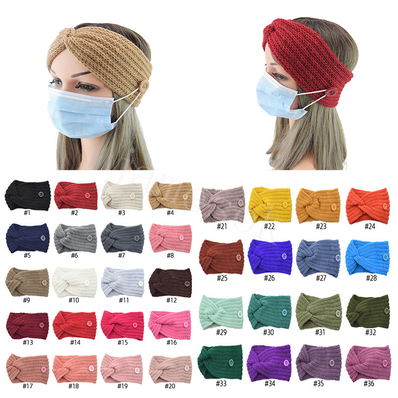 

Fashionable 36 Colors Button Knitted Headband Warm Autumn and Winter Hair Accessories Cross Ear Protection Headgear DB200