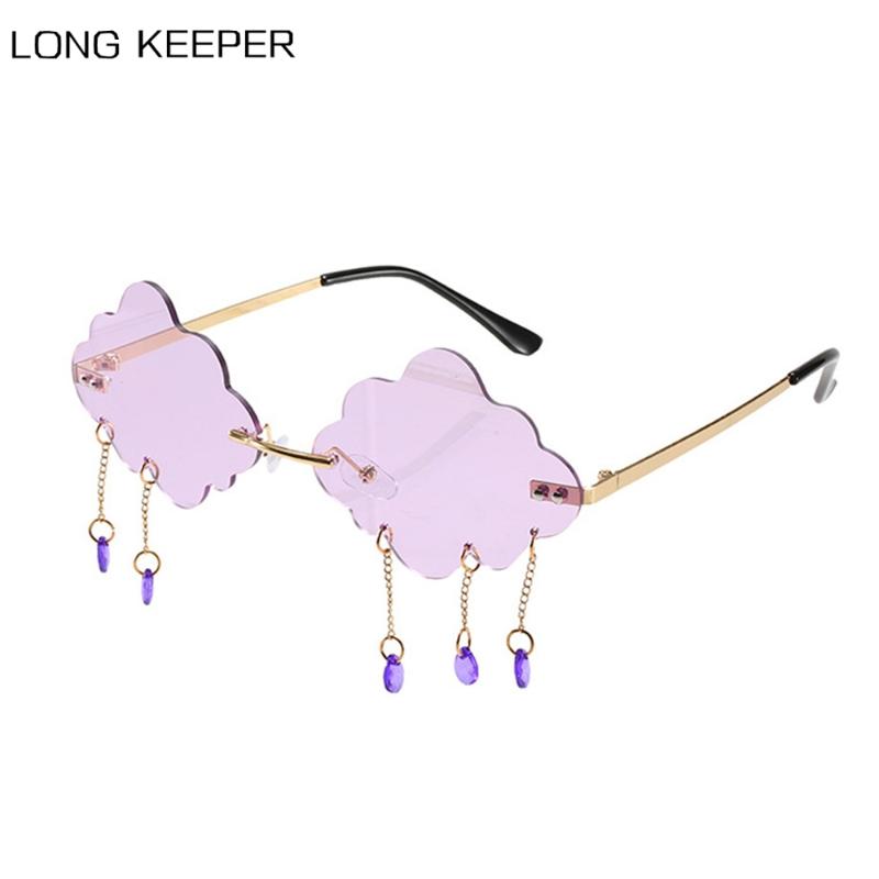 

Fashion Rimless Sunglasses Women Brand Design Vintage Clouds Tassel Punk Sun Glasses Shades UV400 Cloud Raindrop Eyewear Oculos