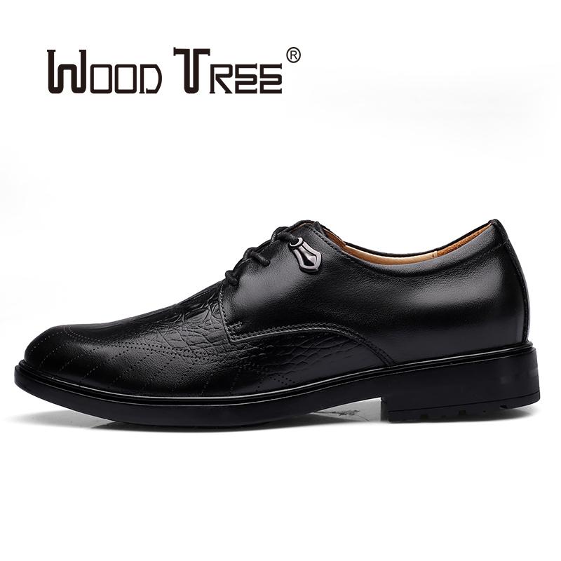 

WOODTREE 2020 Genuine leather mens dress shoes formal business work male flats men's oxford shoes, Black