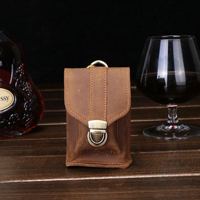 

Men Vintage Genuine Leather Belt Loop Waist Pack Small Retro Hook Belt Clip Crazy Horse leathe Cigarette Case with Lighter, Sky blue