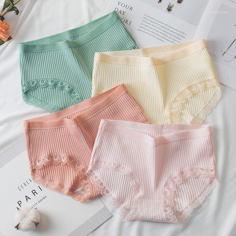 

2020 Lace Cotton Panty 3Pcs/lot Solid Women's Panties Comfort Underwear Skin-friendly Briefs Women Sexy Mid-Rise Panty Intimates1