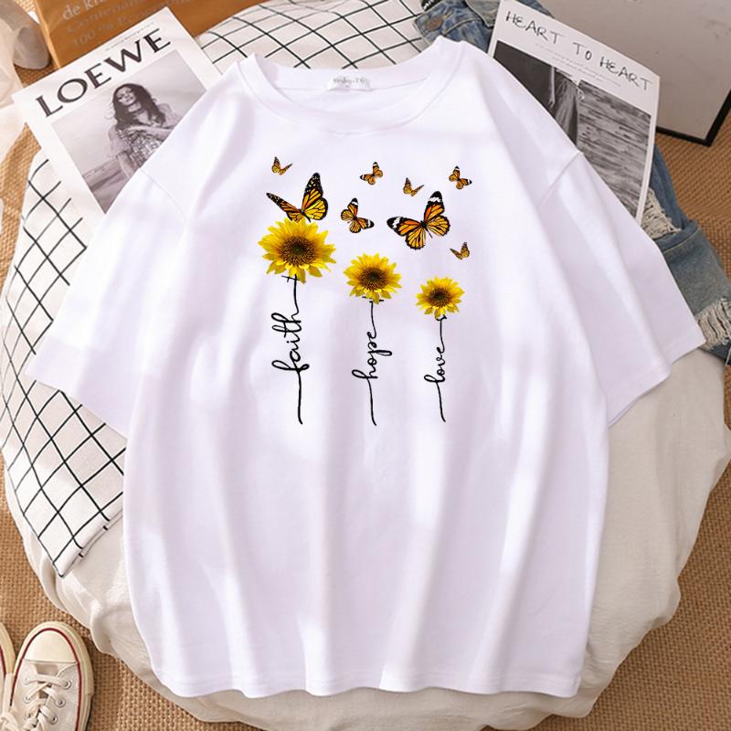 

Men's T-Shirts Fashion Fit T Shirt Street Casual Mens Streetwear Sunflower And Butterfly Printing Male Tshirts Creativity Comfortable, White;black