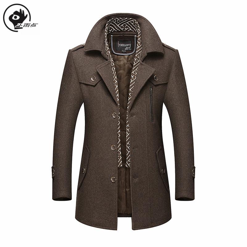 

Little Rain Wool Jacket Men 2020 New Business Casual Men' Brand Solid Color Wool Blends Male Trench Overcoat Winter Coat Men, Brown