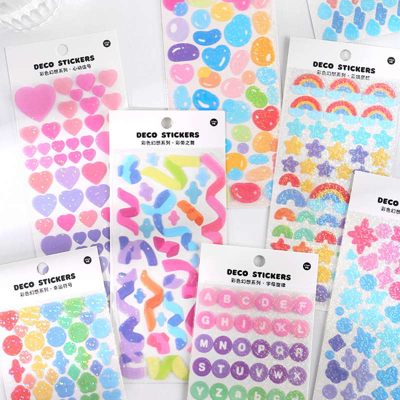 

1 pcs Color fantasy series Decorative PVC laser Stickers Scrapbooking Stick Label Diary Stationery Album rainbow ribbon sticker