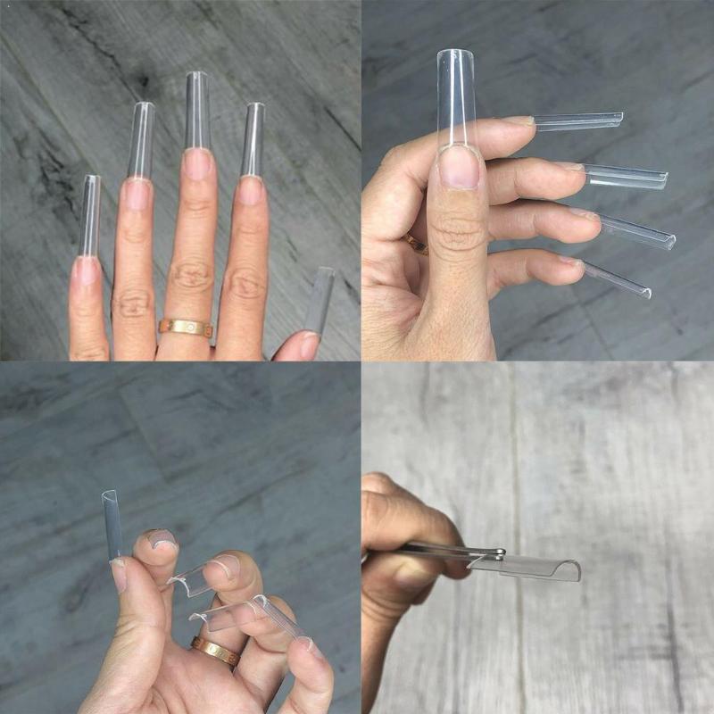 

Transparent Acrylic Fake Nails Curved Half Cover False Length Straight Household Fingers Tips Decorate O6F6, White