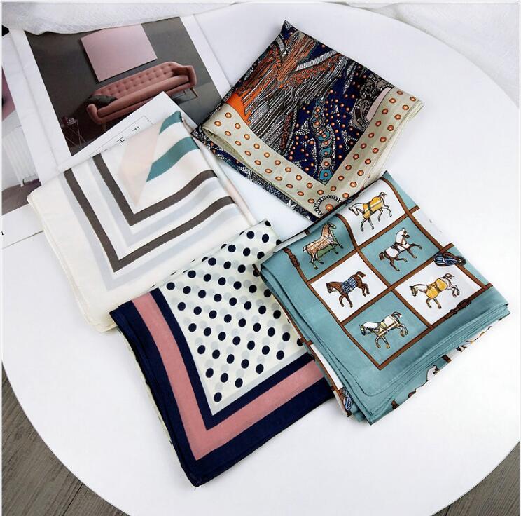 

Satin Silk Scarf Dot Print Foulard Hair Scarf Head Silk Square Neck Tie Hijab for Women Bag 70*70cm 21Colors