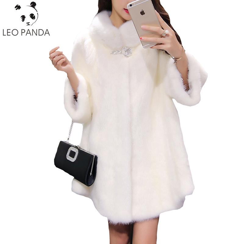 

Autumn New Fashion Women Loose Female Long Sleeve High quality Single-breasted Mandarin collar Overcoat Faux fur Loose coat C651, White