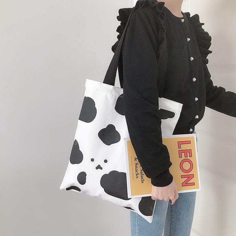 

Lovely Cow Pattern Women Shoulder Bag Fashion Girls Student Canvas Handbags Large Capacity Ladies Shopping Bags Casual Tote