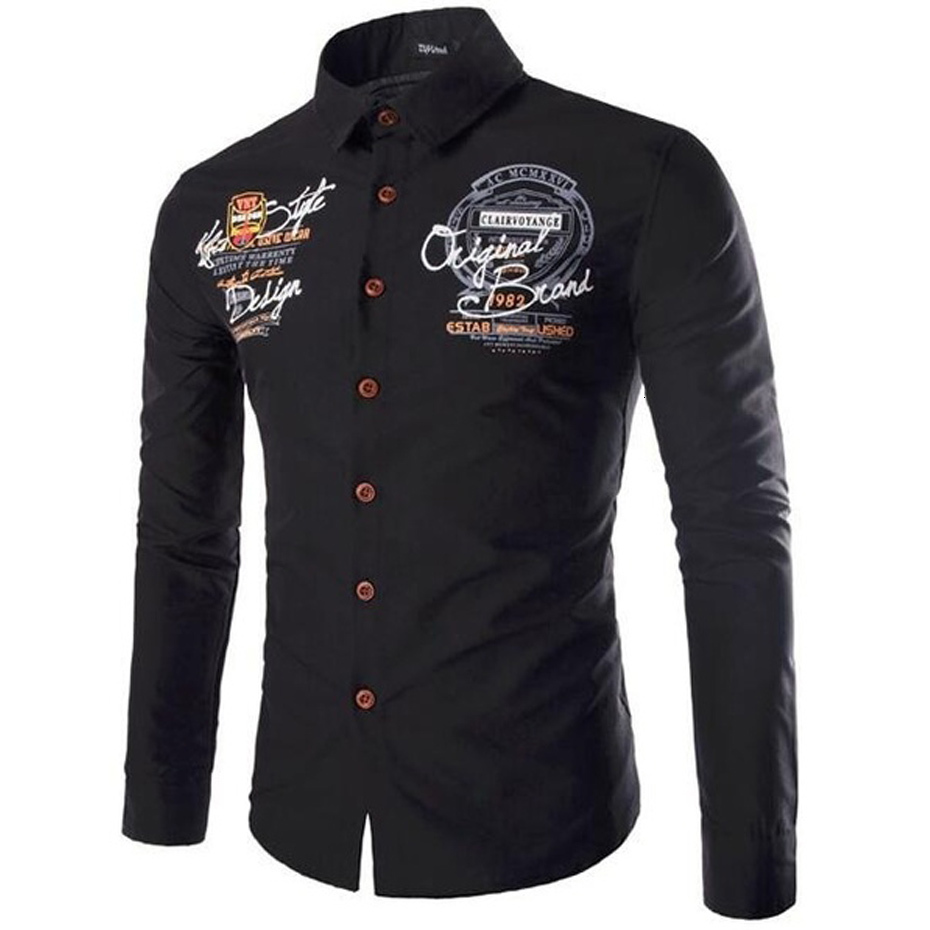 

2021 Geek New Autumn Shirt Long Sleeve Letter Printing Single Breasted Soild Casual for Men Clothing Shirts 67b6, Black