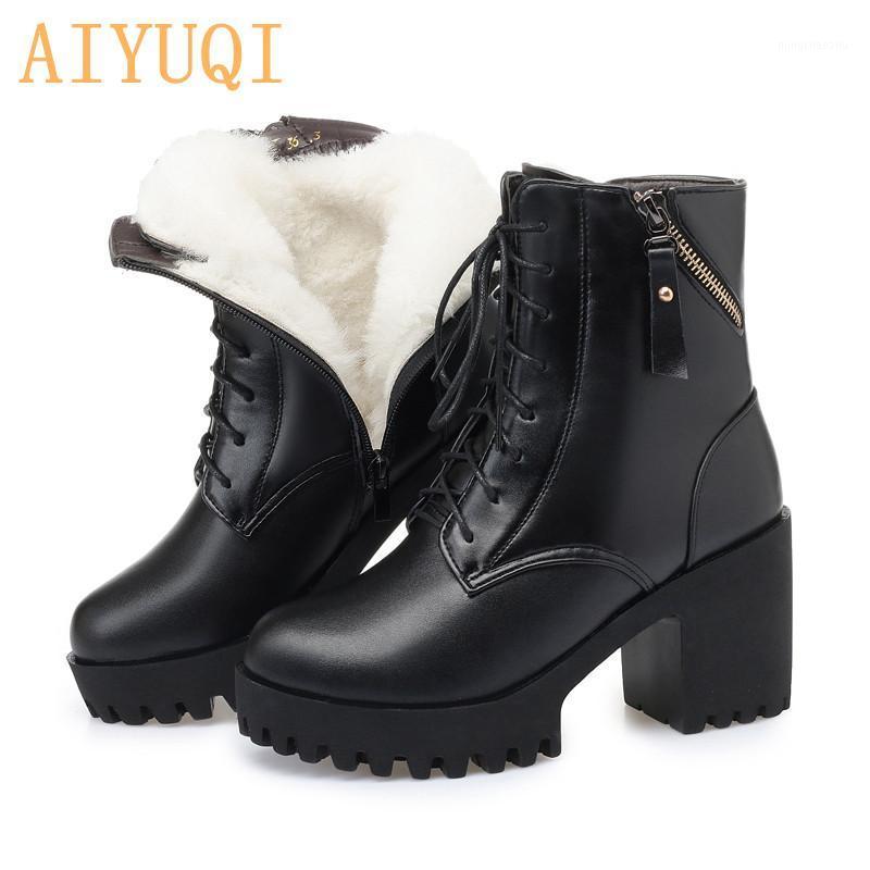

AIYUQI Women's Ankle Boots Patform 2020 New Genuine Leather Women Wool Boots Large Size High Heel Red Women Winter1, Balck single