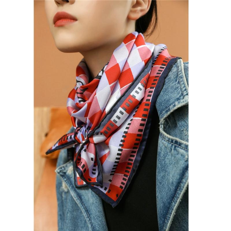 

Scarves Plaid Print 100% Silk Scarf Shawl Wraps For Women Fashion Foulard Square 35"