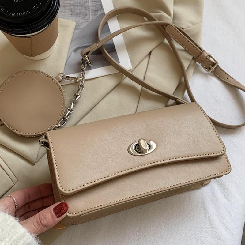 

High Quality 2 Sets Solid Color Leather Messenger Bag Luxury Handbags Women Bags Designer Shoulder Crossbody Bags for Women 2021, Khaki