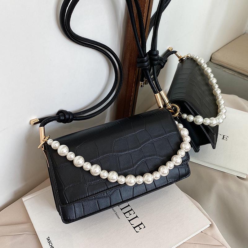 

Solid Color Pearl Chain PU Leather Shoulder Pack Retro Elegant Ladies Handbags For Women 2021 Crossbody Bag Bolsos De Piel Mujer, Beige