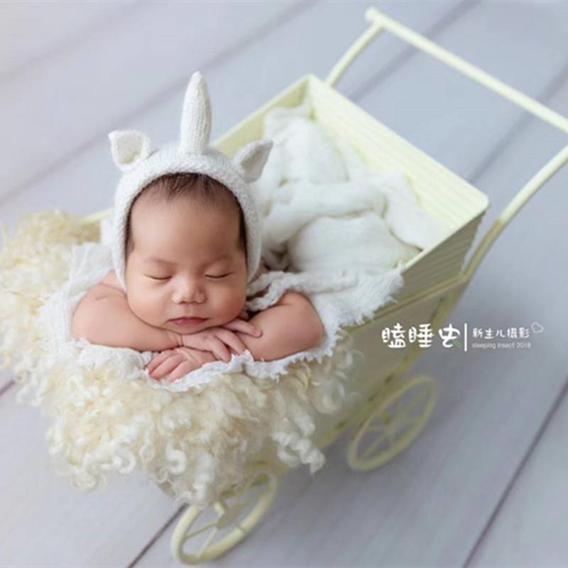 

High Quality baby Crib Newborn Cradle Crib Photography Props Newborn Metal Cart Boys iron bed Photo Prop Baby Wheel Cart Gift, As phoot