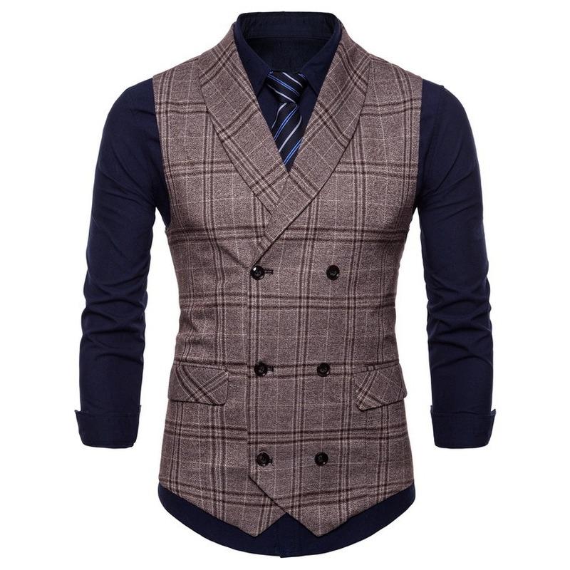 

2020 New Plaid Suit Vest Business for Men Casual Slim Fit Waistcoat Formal Business Vest for Groomsmen Wedding, Gray