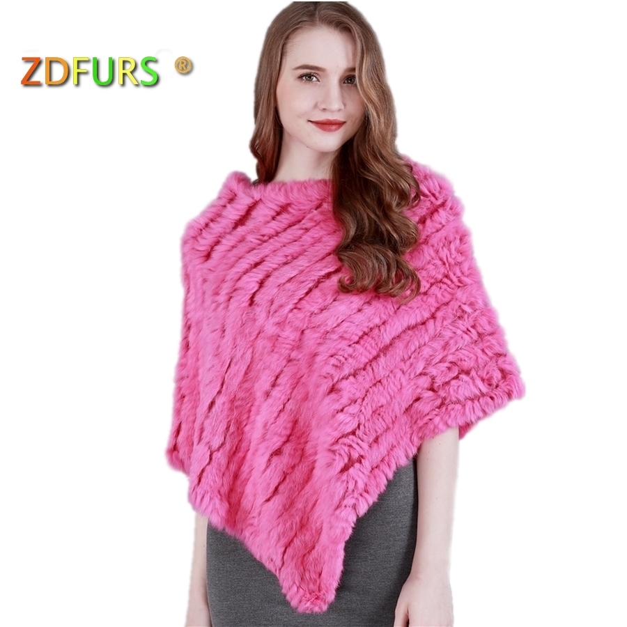 

ZDFURS * autumn Winter women Genuine rabbit fur Poncho triangular fur shawl real Fur Wrap pullovers knitted rabbit cloak cape LJ201114