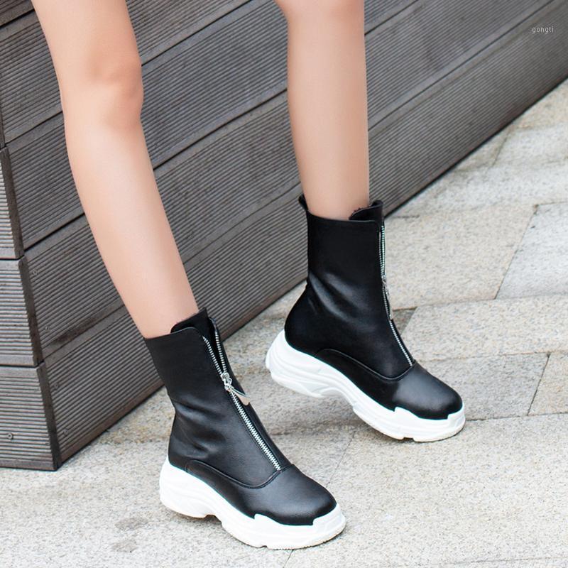 

Fashion Zipper Ankle Winter Shoes Women Platform Boots High Quality Height Increasing Ladies outdoor Shoes Boot Plus size 31-461, Black pu