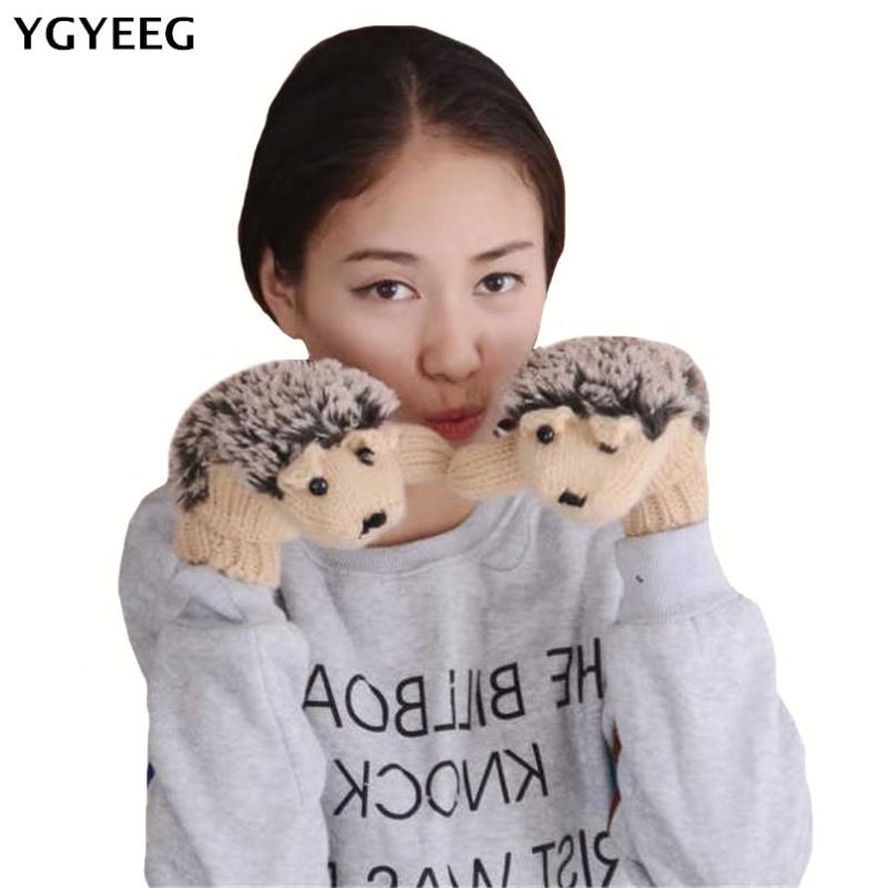 

YGYEEG 2020 8 Colors Girls Novelty Cartoon Winter Gloves For Women Knit Warm Fitness Gloves Hedgehog Heated Villus Wrist Mittens