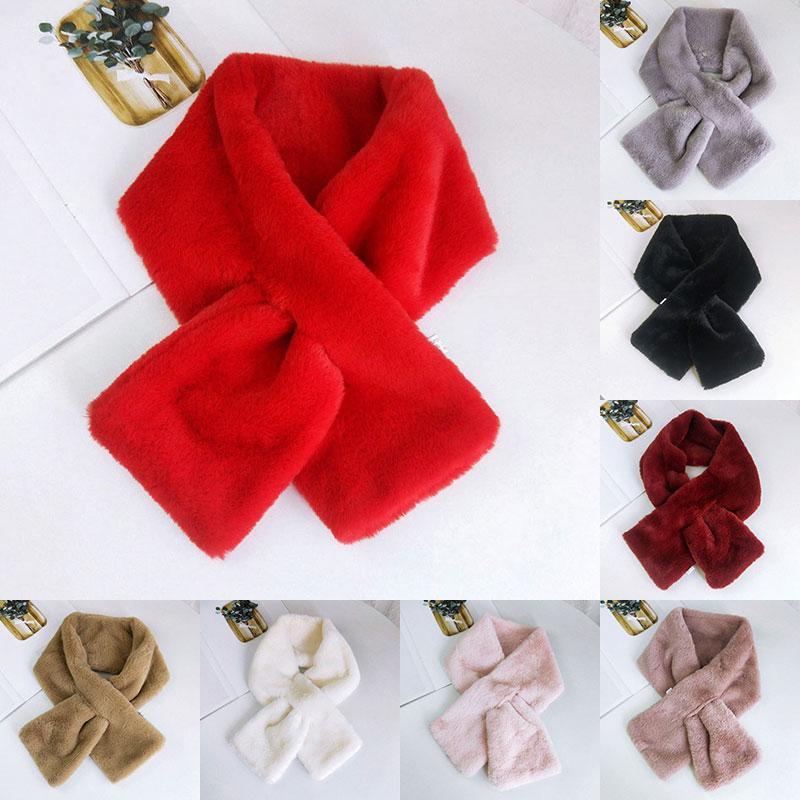 

2020 New Plush Warm Cross Scarf Solid Color Bib Scarf Neck Warmer Soft Comfortable Neckerchief Winter Faux Fur Collar Shawl