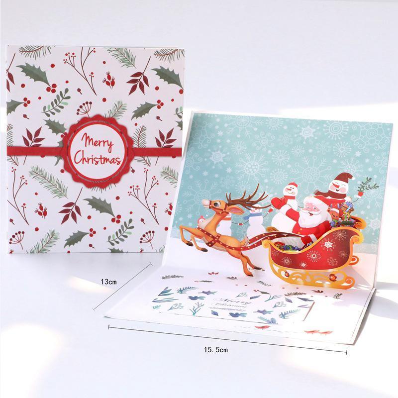 

Newly 2pcs Santa Sleigh Popup Christmas Card Handmade 3D Popup Greeting Cards for Christmas Holiday Gift TE8891