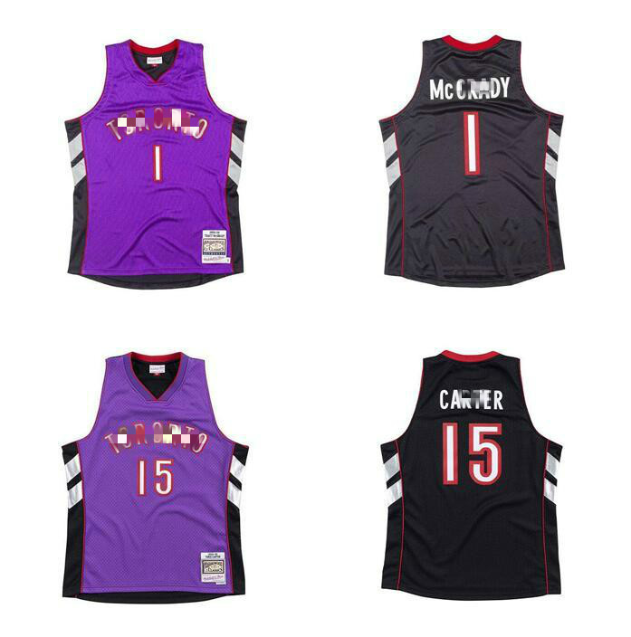 

Men's Toronto Raptors 1 Tracy McGrady 15 Vince Carter Mitchell&Ness 1999-00 Hardwoods Classics Authentic Jersey, Black;red