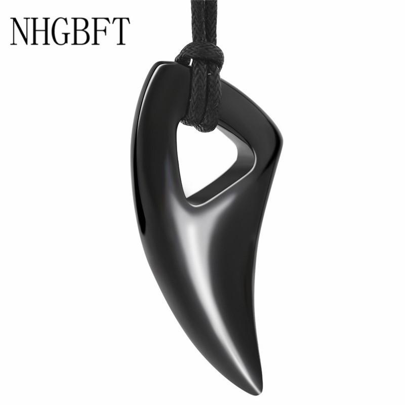 

NHGBFT Fashion Black Wolf tooth Stainless Steel Necklace Male Jewelry Punk Biker Mens Pendant Necklaces Dropshipping