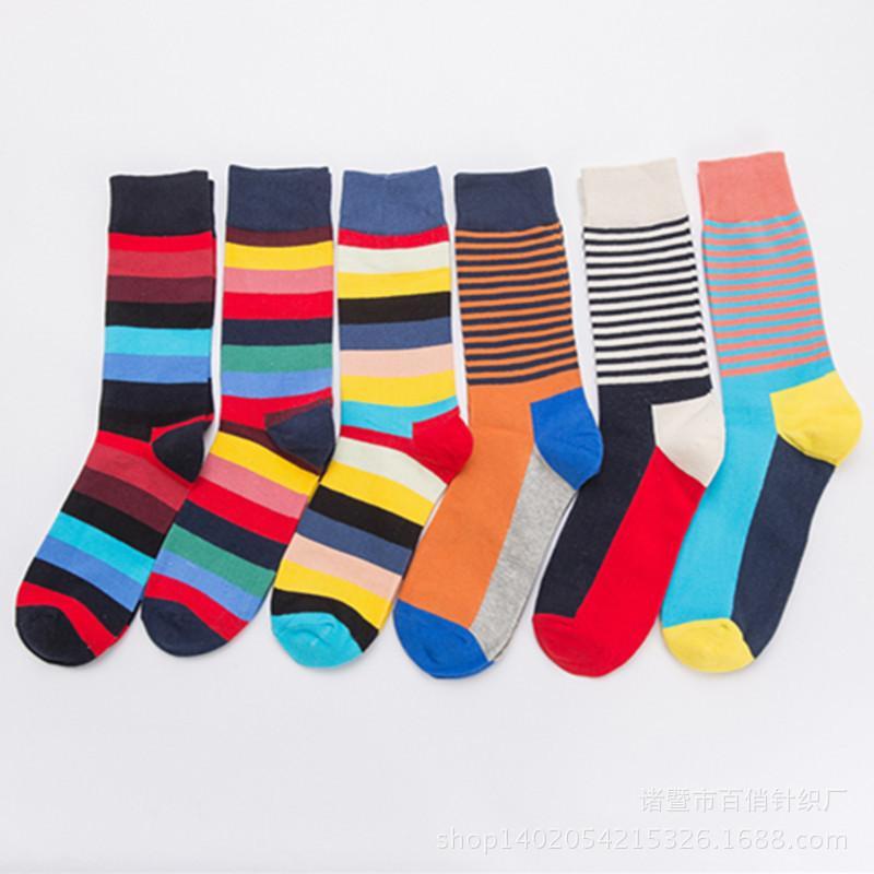 

Men Socks Fashion Funny Stripe Stitching Colorful Happy Personality Harajuku Casual Hip Hop Cotton Male Dress Sock Autumn Winter1, Orange