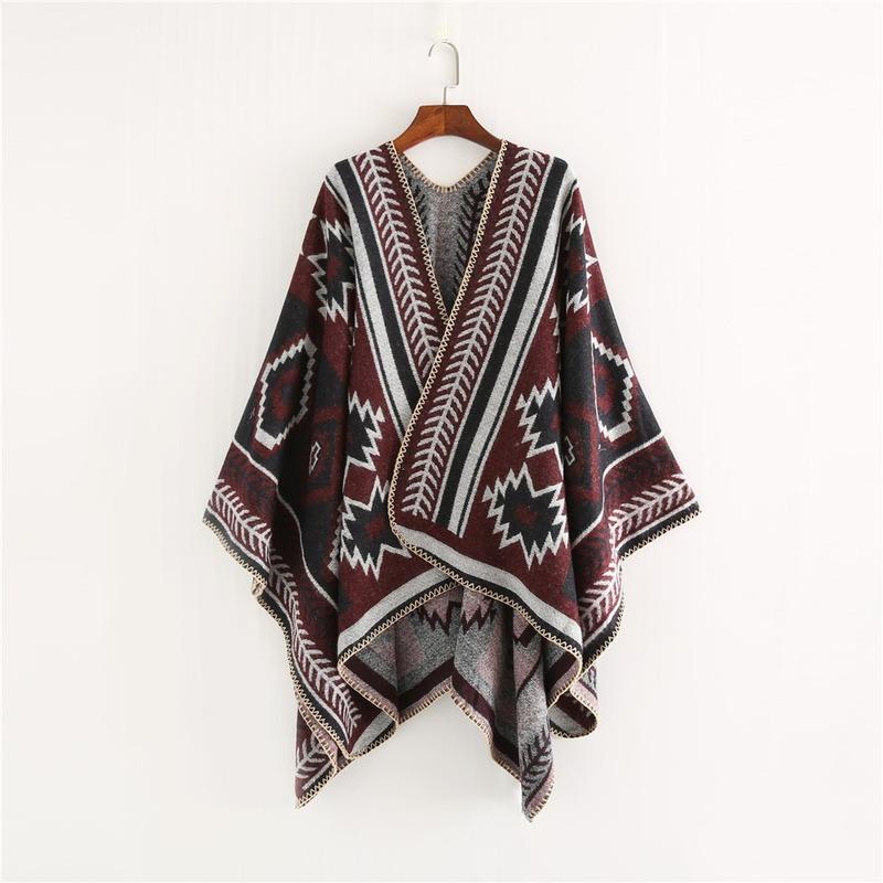 

2020 autumn and winter new thick European and American style cross diamond geometric pattern imitation cashmere big shawl women