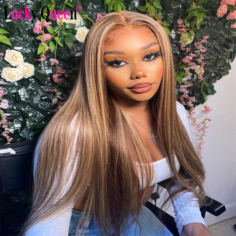 

Lucky Queen Transparent Highlight Lace Front Wig Brazilian Straight Human Hair Wigs For Black Women Pre Plucked Bleached Knots, Natural color