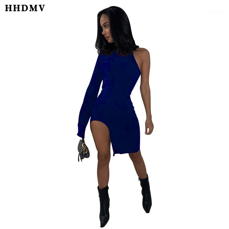 

HHDMV 2020 women new sexy high street girl style short dresses long sleeve round neck pure color tight mini short dresses1, Black