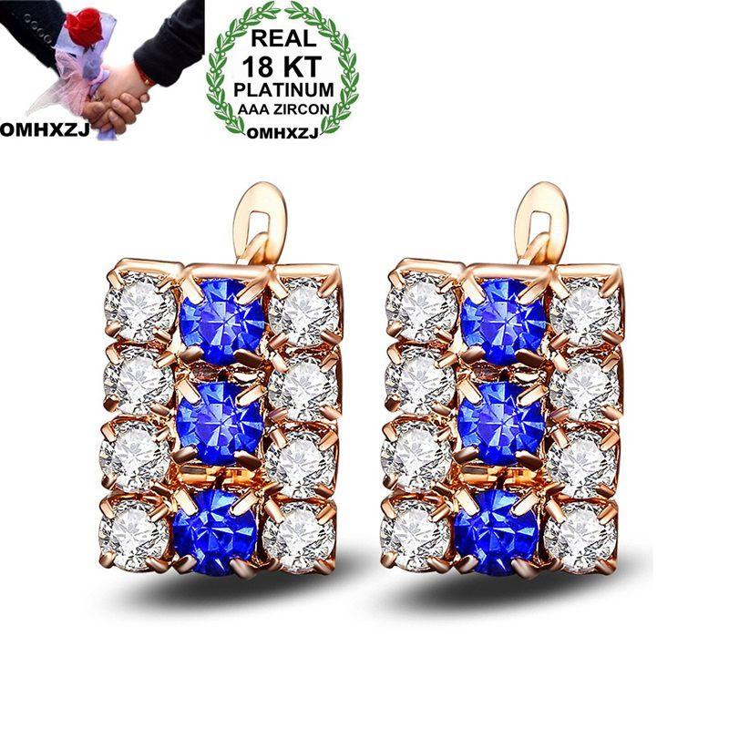 

OMHXZJ Wholesale Personality Fashion Woman Girl Wedding Mixed Colors Square Zircon 18KT Light Gold Hoop Earrings YE441