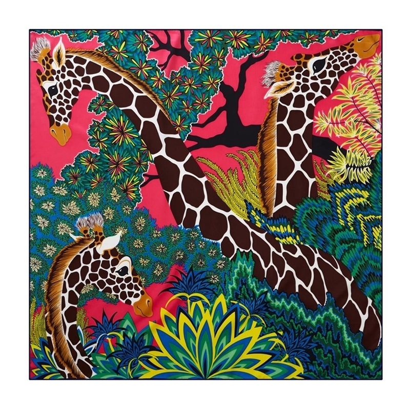 

90cm Three Giraffes Brand Hijab Women Bandana Handmade Curled Twill Silk Square Scarf Luxury Foulard Head Scarves Shawl Y201024