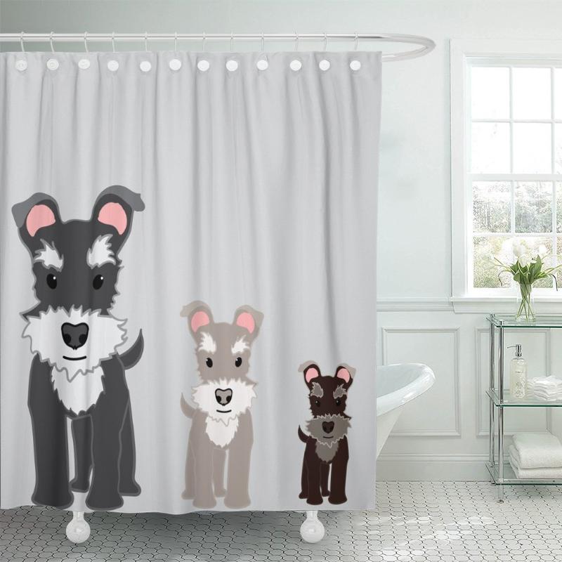 

Gray Animals Schnauzer Beard Canine Cartoons Cute Dogs Waterproof Polyester Fabric Shower Curtain 60 x 72 inches Set with Hooks