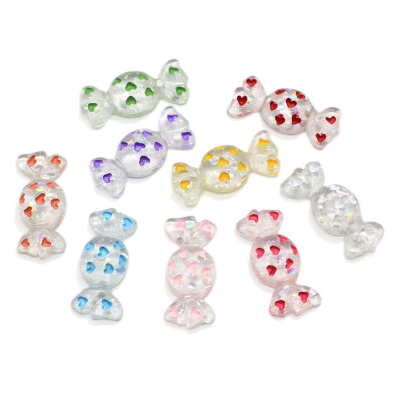 

20/100pcs Lovely Hearts Dots Rainbow Wrapped Candy Resin Flatback Cabochons Miniature Dollhouse Figurines Charms