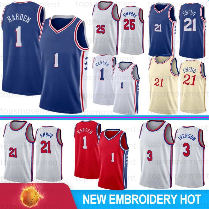 

JAMES Throwback 1 Harden Classci Men Jersey Joel 21 Embiid Ben 25 Simmons Men Basketball Jerseys Allen 3 Iverson Julius 6 Erving Mens Shirts Stock S-XXL 2022, 76ren