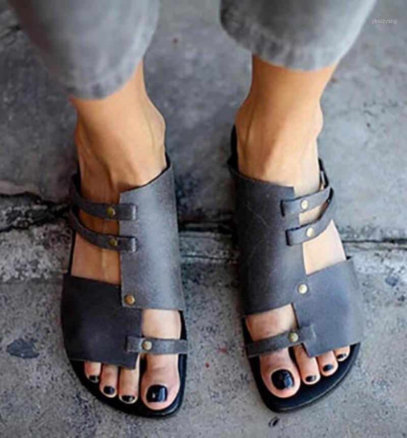 

Womens Slippers Flats Open Toe Leather Shoe Fashion Ladies Shoe Beach Roman Style Leisure Slippers Chanclas De Mujer Playa1, Black