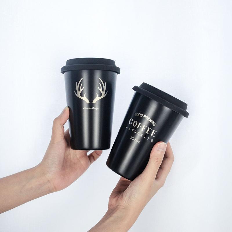 

Stainless Steel Coffee Mug With Silicone Lid Sleeve Straw Creative Letter Pattern Travel Camping Black Milk Cup Home Gift1, Style 3