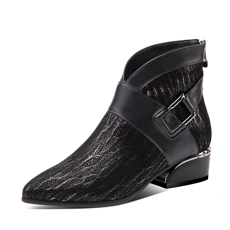 

2021 Female Boots Hot Genuine Size 22-26cm Sheep Skin + Buckle PT36, Black-winter