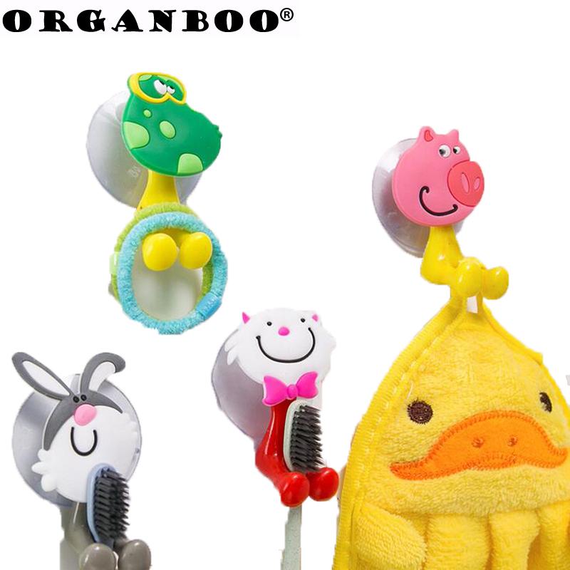 

ORGANBOO 1PC Creative cute cartoon animal family wall hook strong sucker toothpaste toothbrush hook style key holder wall