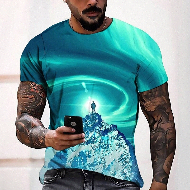 Tee Tee T-shirt 3D Imprimer graphique Cou rond Casual quotidien 3D imprimé à manches courtes Haut de la mode Cool Confortable Green E47J #