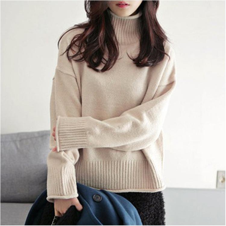 

Women's Lazy White Loose Sweater Rendering Unlined Upper Garment Thickening Pullover High Lead Sweater Long Sleeve Pullover Tops1, Black