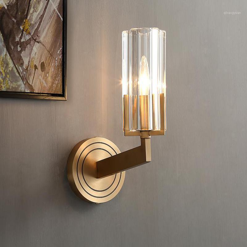 

Project All-copper Wall Lamp Light for Living Room Study Luxury Bedroom fixtures Hotel Porch Corridor crystal shade Wall sconce1
