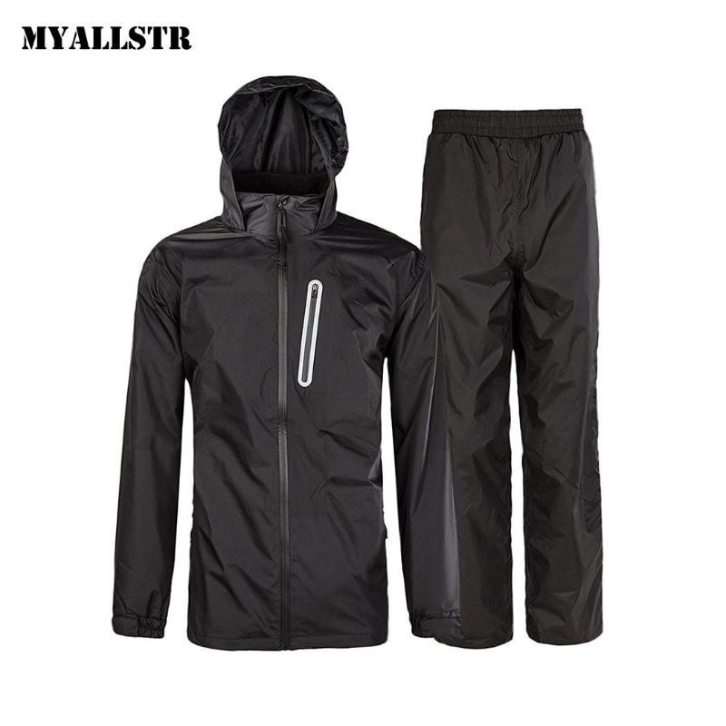 

Men Casual Hooded Long Sleeve Solid Black Zipper Neck Closure Waterproof All Season Windproof Raincoat Outdoor Sport